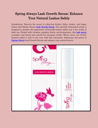 Spring Always Lash Growth Serum: Enhance Your Natural Lashes Safely