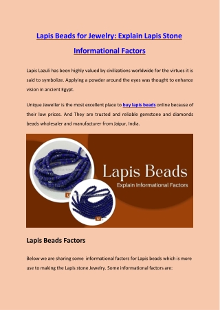 Lapis Beads for Jewelry: Explain Lapis Stone Informational Factors