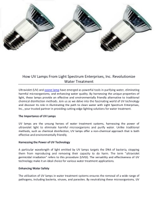 How UV Lamps From Light Spectrum Enterprises, Inc. Revolutionize Water Treatment