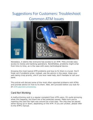 Atm payment processing