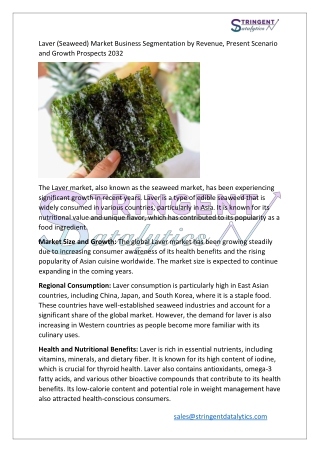 Laver (Seaweed) Market Growth, Revenue, Future Development & Forecast