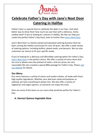 Celebrate Father's Day with Jane's Next Door Catering in Halifax