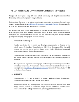Top 10  Mobile App Development Companies in Virginia