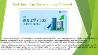 Best Small Cap Stocks In India To Invest