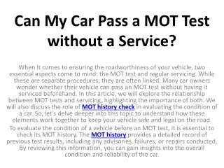 Can My Car Pass a MOT Test without a Service?