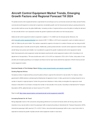 Aircraft Control Equipment Market Trends