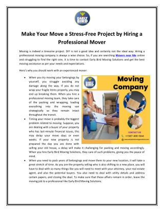 Make Your Move a Stress-Free Project by Hiring a Professional Mover