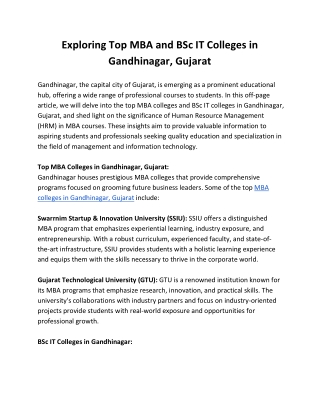 Exploring Top MBA and BSc IT Colleges in Gandhinagar, Gujarat