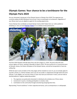 Olympic Games Your chance to be a torchbearer for the Olympic Paris 2024