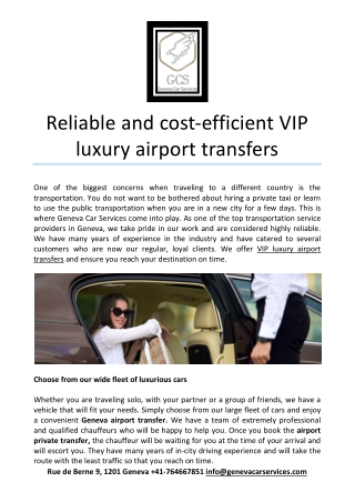Reliable and cost-efficient VIP luxury airport transfers