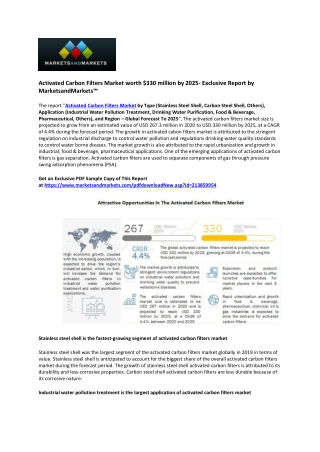 Activated Carbon Filters Market Estimated at Worth $330 Million by 2025