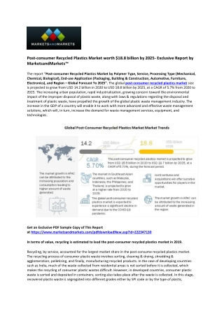 Post-consumer Recycled Plastics Market to Achieve $18.8 Billion by 2025