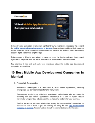 Top 10 Mobile App Development Companies in Mumbai