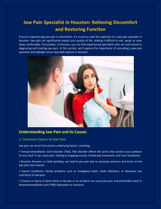 Jaw Pain Specialist in Houston: Relieving Discomfort and Restoring Function