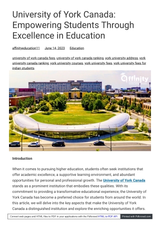 University of York Canada Empowering Students Through Excellence in Education