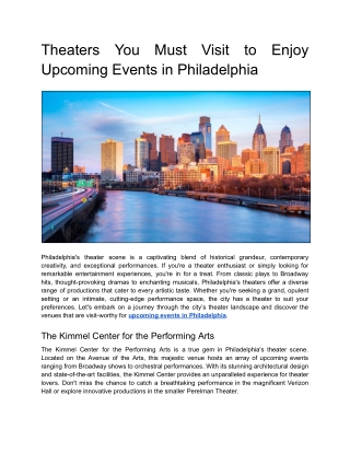 Exciting Upcoming Events in Philadelphia: Discover the City's Vibrant Scene!