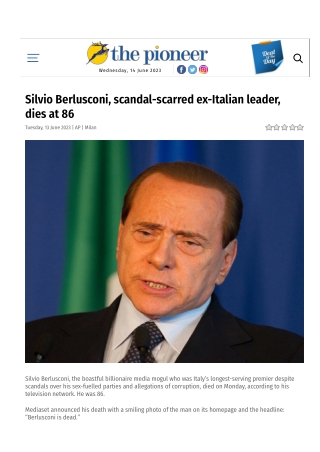 Silvio Berlusconi, scandal-scarred ex-Italian leader, dies at 86