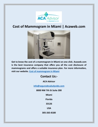 Cost of Mammogram in Miami | Acaweb.com