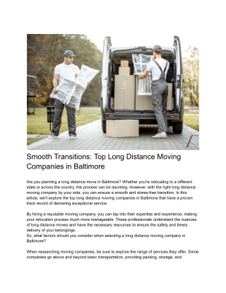 Smooth Transitions_ Top Long Distance Moving Companies in Baltimore