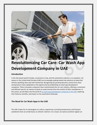 Revolutionizing Car Care: Car Wash App Development Company in UAE