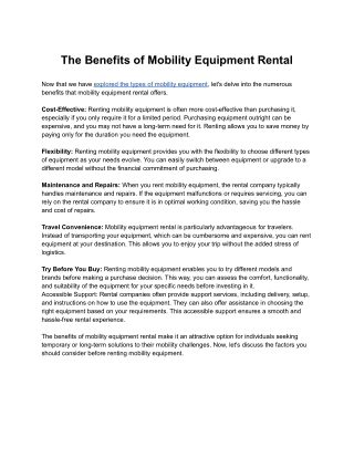 The Benefits of Mobility Equipment Rental