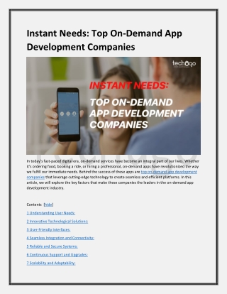 Instant Needs: Top On-Demand App Development Companies