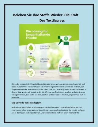 Beleben Sie Ihre Stoffe Wieder: Die Kraft Des Textilsprays