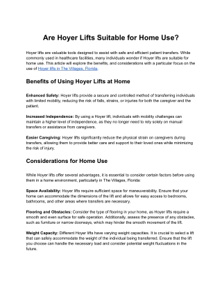 Are Hoyer Lifts Suitable for Home Use?