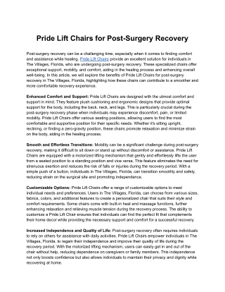 Pride Lift Chairs for Post-Surgery Recovery