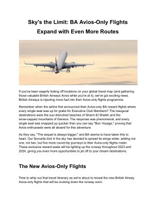 Sky's the Limit_ BA Avios-Only Flights Expand with Even More Routes