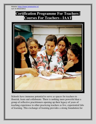 Certification Programme For Teachers | Courses For Teachers - IAAT