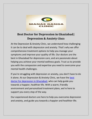 Best Doctor for Depression in Ghaziabad| Depression & Anxiety Clinic