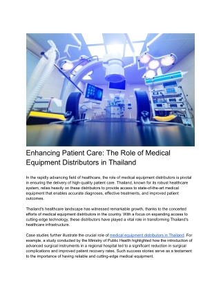 Enhancing Patient Care_ The Role of Medical Equipment Distributors in Thailand