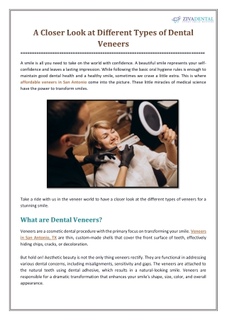 A Closer Look at Different Types of Dental Veneers