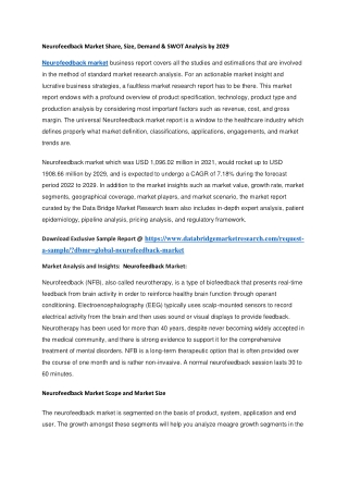 Neurofeedback Market Share, Size, Demand & SWOT Analysis by 2029