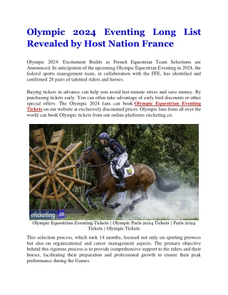 Paris 2024 Eventing Long List Revealed by Host Nation France