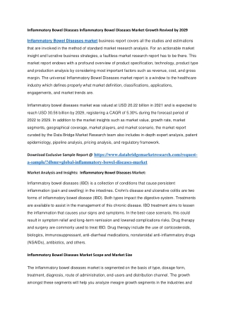 Inflammatory Bowel Diseases Inflammatory Bowel Diseases Market Growth Revived by 2029