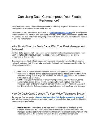 Can Using Dash Cams Improve Your Fleet’s Performance