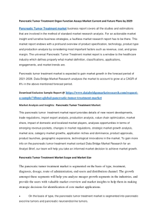Pancreatic Tumor Treatment Market Current and Future Plans by 2029