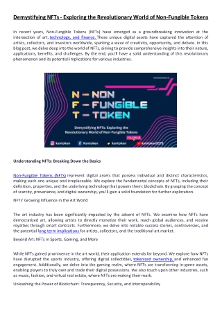 Demystifying NFTs - Exploring the Revolutionary World of Non-Fungible Tokens