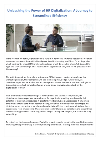 Unleashing the Power of HR Digitalization: A Journey to Streamlined Efficiency
