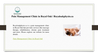 Pain Management Clinic in Royal Oak Royaloakphysio.ca