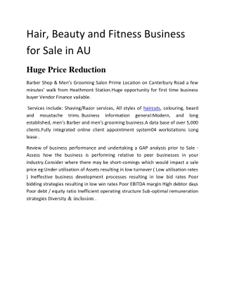 Hair, Beauty and Fitness Business for Sale in AU PDF