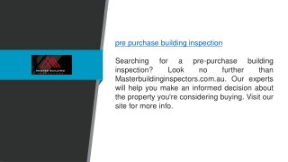 Pre Purchase Building Inspection Masterbuildinginspectors.com.au