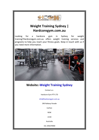 Weight Training Sydney  Hardcoregym.com.au