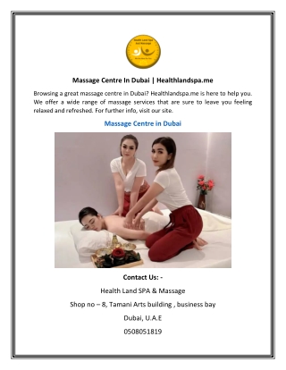Massage Centre In Dubai | Healthlandspa.me
