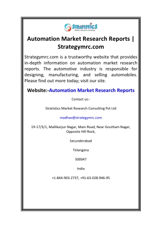 Automation Market Research Reports  Strategymrc.com