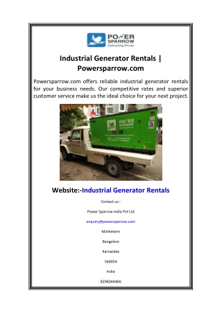 Industrial Generator Rentals  Powersparrow.com