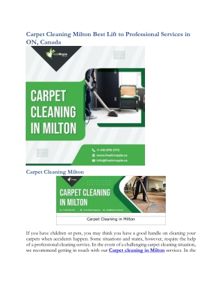 Carpet Cleaning Milton Best Lift to Professional Services in ON