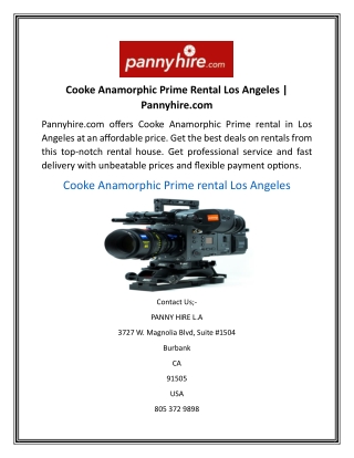 Cooke Anamorphic Prime Rental Los Angeles  Pannyhire.com
